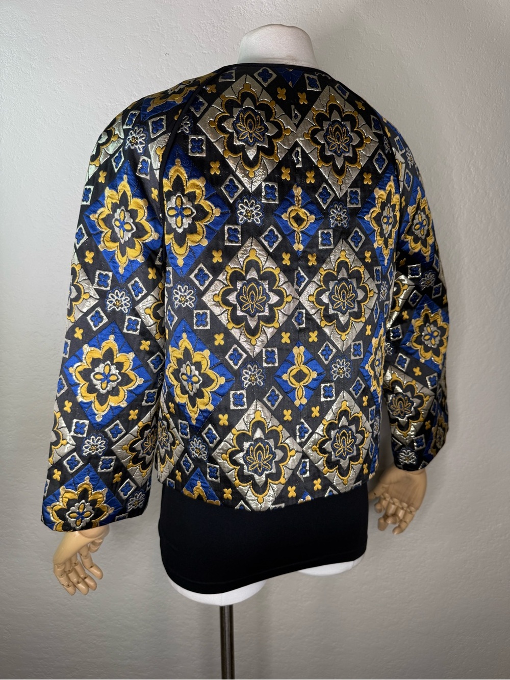 Ann Taylor LOFT Shimmer Mosaic Brocade Metallic Vintage Style Quilted Jacket S - Picture 5 of 16